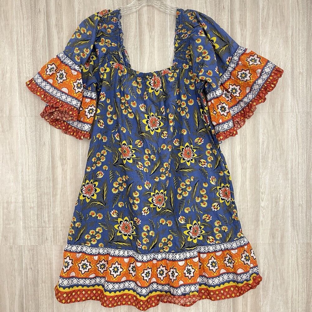 Joie Women’s Floral Dress Small Bell Sleeves Pockets Tropical Boho Preppy